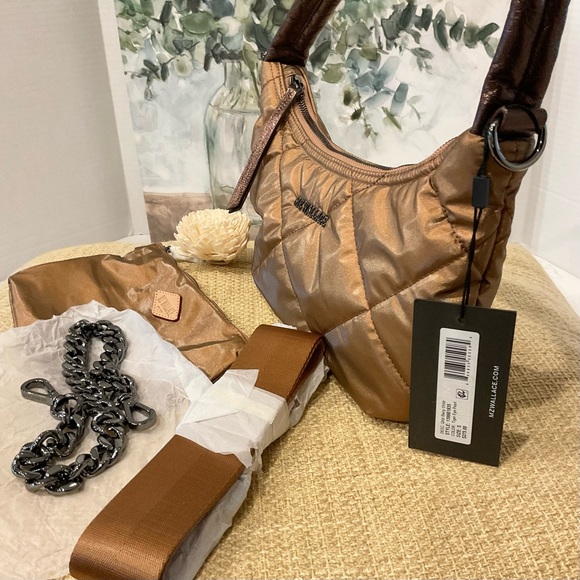 MZ Wallace Quilted Bowery Shoulder Bag Tiger Eye Pearl, NWT - Picture 3 of 6